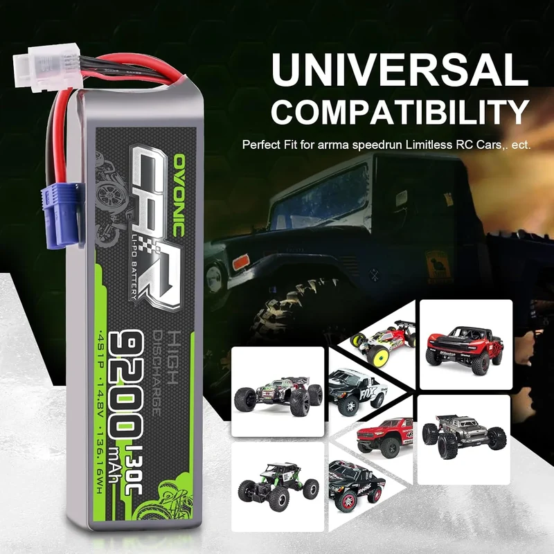 Ovonic Car 4S 9200mAh Lipo Akku 130C 14,8V RC Lipo Akku mit EC5 Stecker (2 Stück)