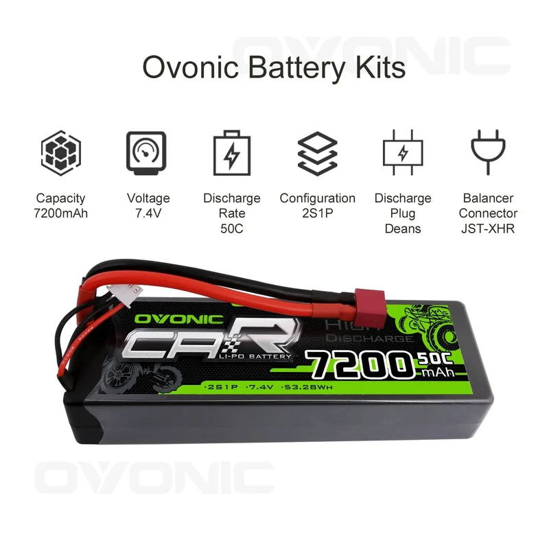 Ovonic Car 2S 7200mAh 7,4V 50C Hardcase LiPo Akku mit Deans-Stecker