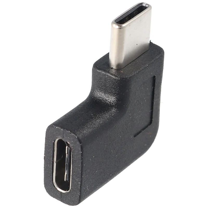 AccuCell Adapter USB-C auf USB-C mit 90 Grad Winkel schwarz, abgewinkelter Adapter verlängert das USB-C, geeignet für das MacBook mit USB-C Port