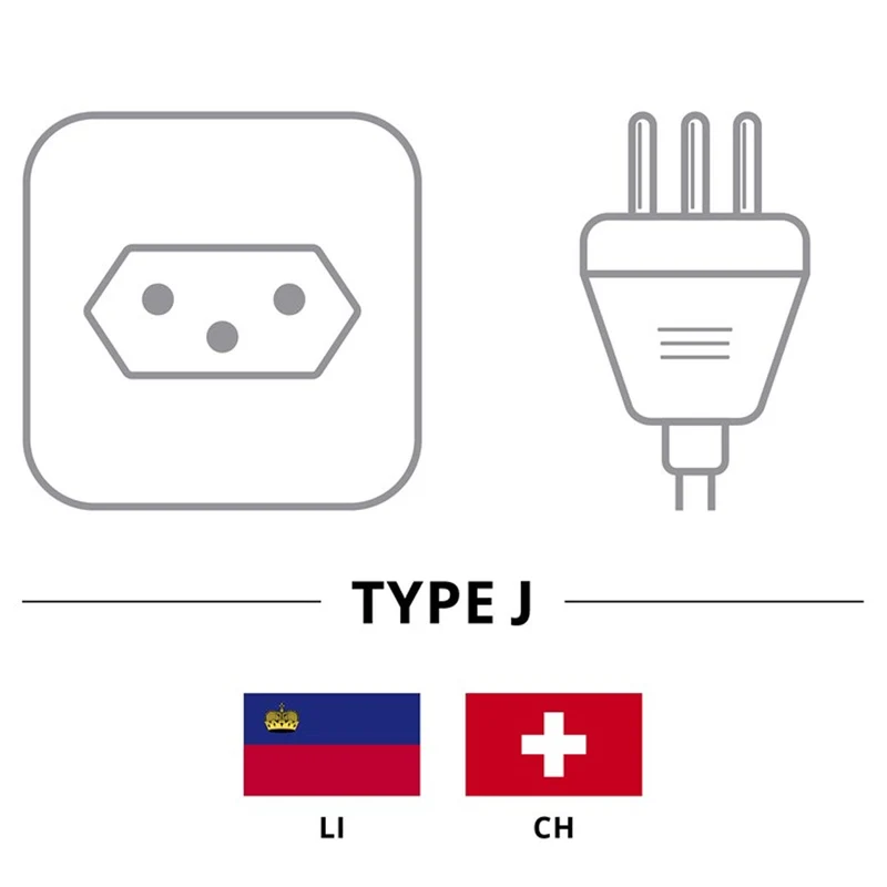 AccuCell Netzkabel mit Schweiz-Stecker für IEC-Buchse C13, Stromkabel Schweiz mit 3 Pin
