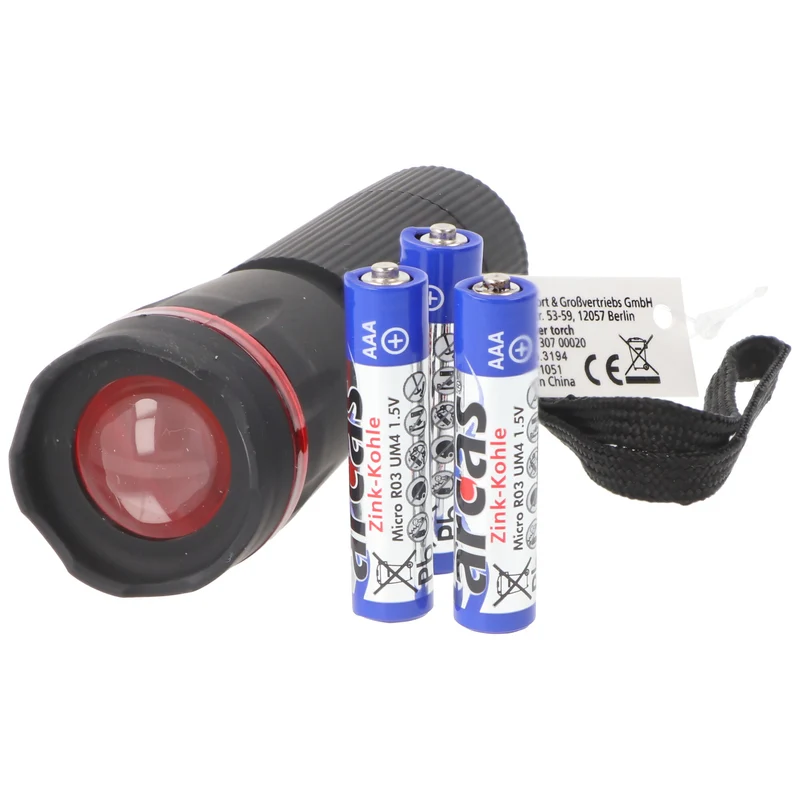 Arcas 1 Watt LED Zoom Taschenlampe mit Zoom max. 60 Lumen inklusive 3 AAA Micro Batterien
