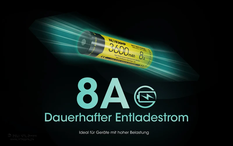 NiteCore Li-Ion-Akku 18650 - 3600mAh, 3,7V - NL1836HP -High Drain 8A - PCB geschützt