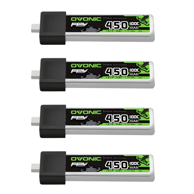 OVONIC FPV 1S 450mAh Lipo Akku 1S1P 35C 3,8V LiHV LiPo-Akku mit BT2.0-Stecker (4 Stück)