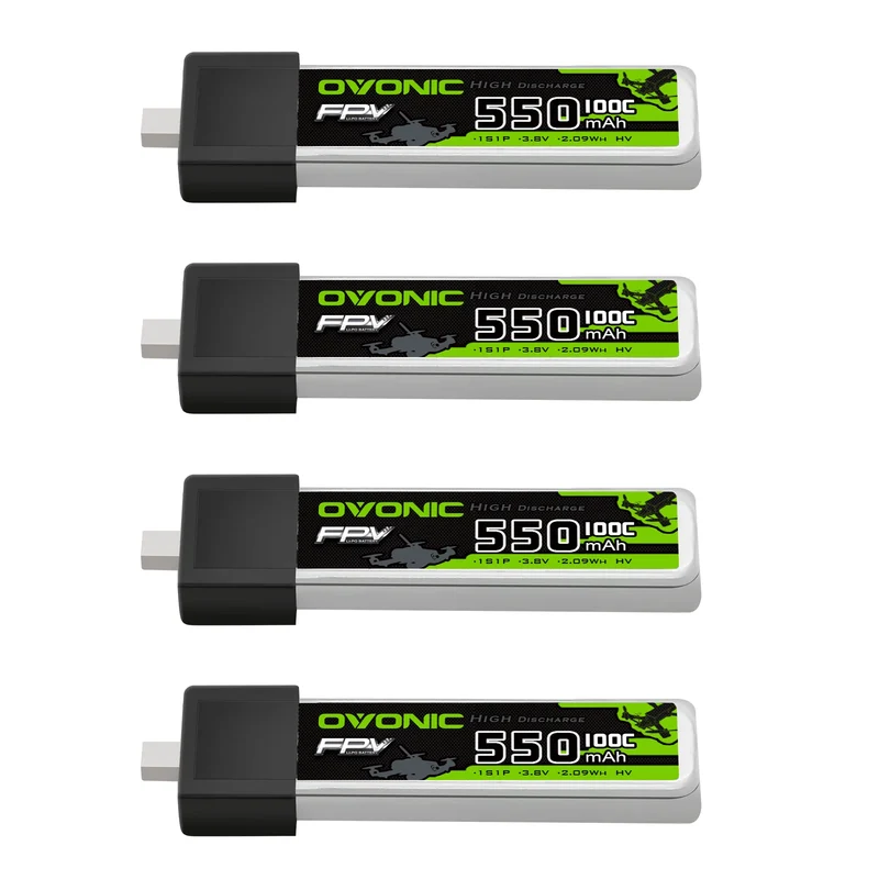 OVONIC FPV 1S 550mAh Lipo Akku 1S1P 100C 3,8V LiHV LiPo Akku mit BT2.0 Stecker (4 Stück)