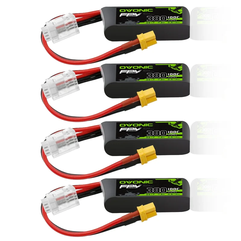 OVONIC FPV 2S 380mAh Lipo Akku 2S1P 100C 7,4V LiPo Akku mit XT30 Stecker (4 Stück)