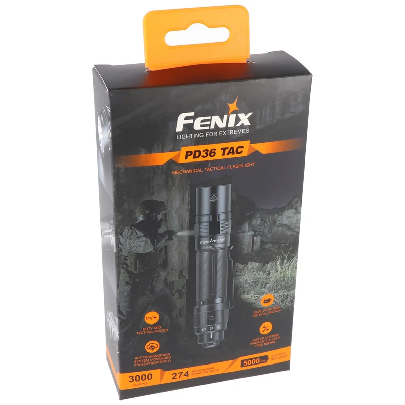 Fenix PD36 TAC LED-Taschenlampe, taktische Taschenlampe, mit Einhanddrehschalter, max. 3000 Lumen, inklusive ARB-L21-5000U Li-Ion Akku