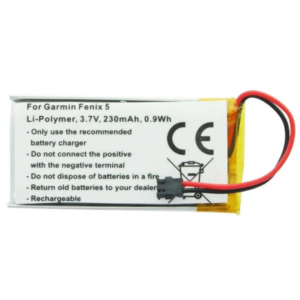 AccuCell Akku passend für Garmin Fenix 5, Li-Polymer, 3,7V, 230mAh, 0,9Wh, Garmin 361-00097-00, 361-00098-00