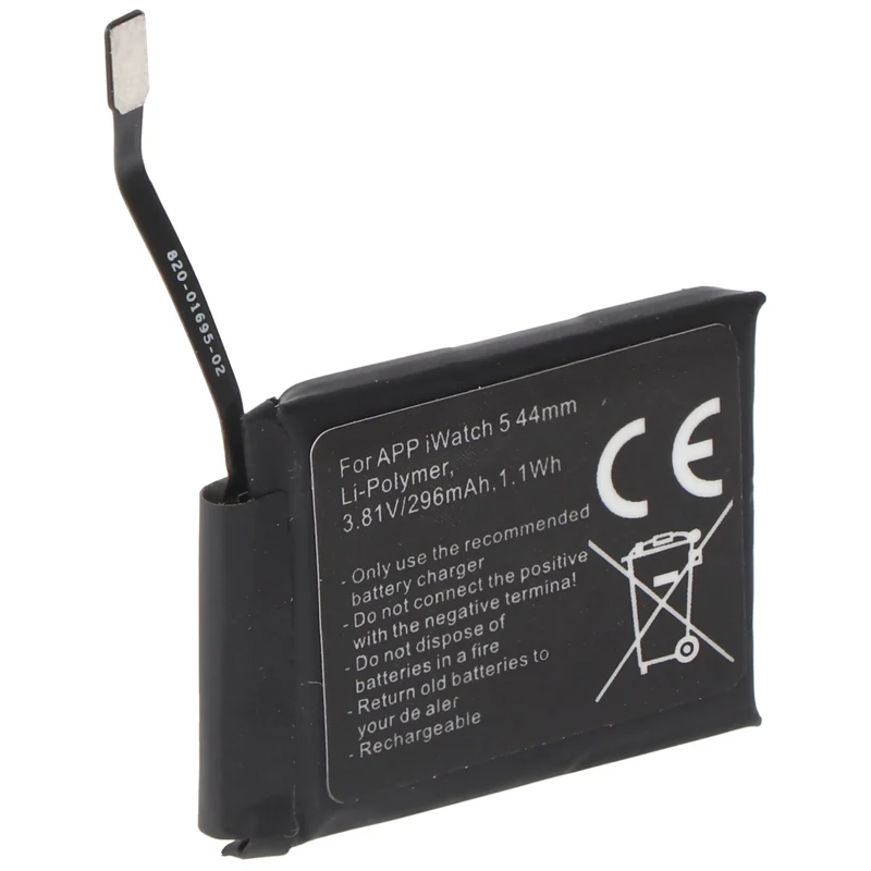AccuCell Akku nur passend für Apple Watch 5 44mm, A2181, A2157, Li-Polymer, 3,81V, 296mAh, 1,1Wh, built-in, ohne Werkzeug