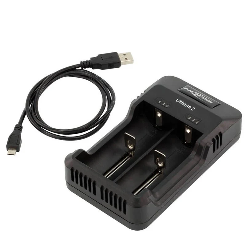 ANSMANN Lithium 2 Ladegerät für 1-2 Li-Ion Akku 3,6V, 3,7V mit LED-Ladestatusanzeigen, schwarz