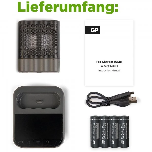 USB-Modell Ladegerät GP P461 Pro-Line 4 x ReCyko Pro AA 2000 mAh USB Dockingstation