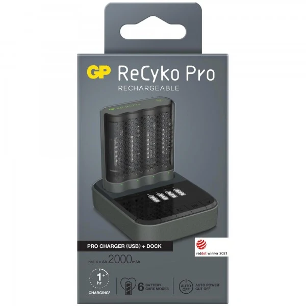 USB-Modell Ladegerät GP P461 Pro-Line 4 x ReCyko Pro AA 2000 mAh USB Dockingstation