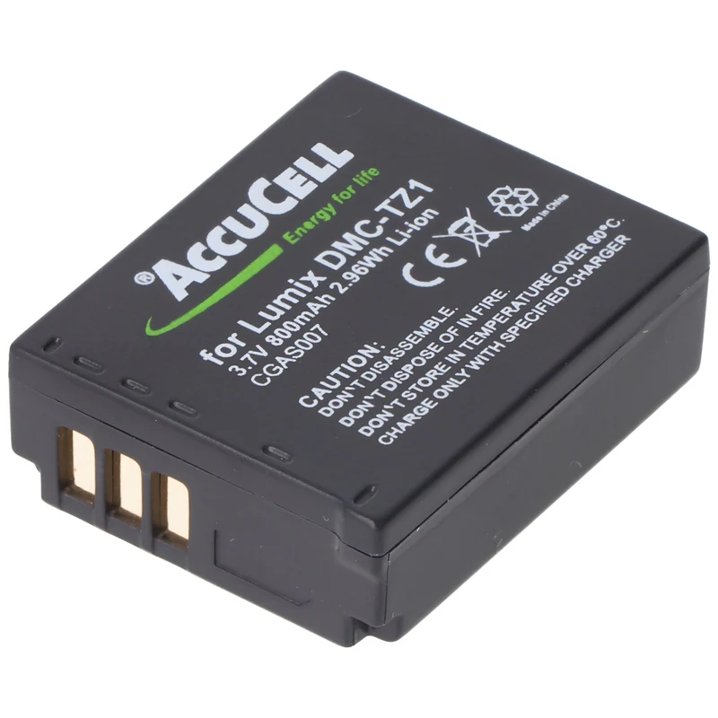 AccuCell Akku passend für Panasonic Lumix DMC-TZ1 Akku Panasonic CGA-S007, CGA-S007E, DMW-BCD10