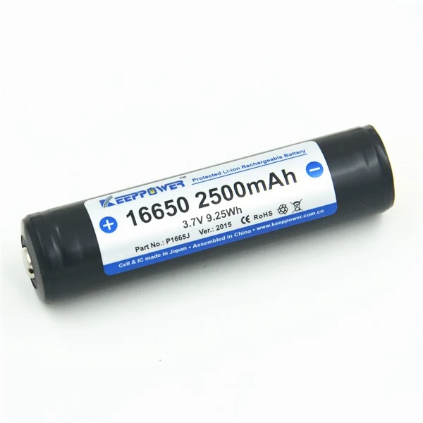 Keeppower 16650 bzw. 17650 2500mAh 3,6V - 3,7V Li-Ion-Akku geschützt (Pluspol erhöht) UR16650ZTA