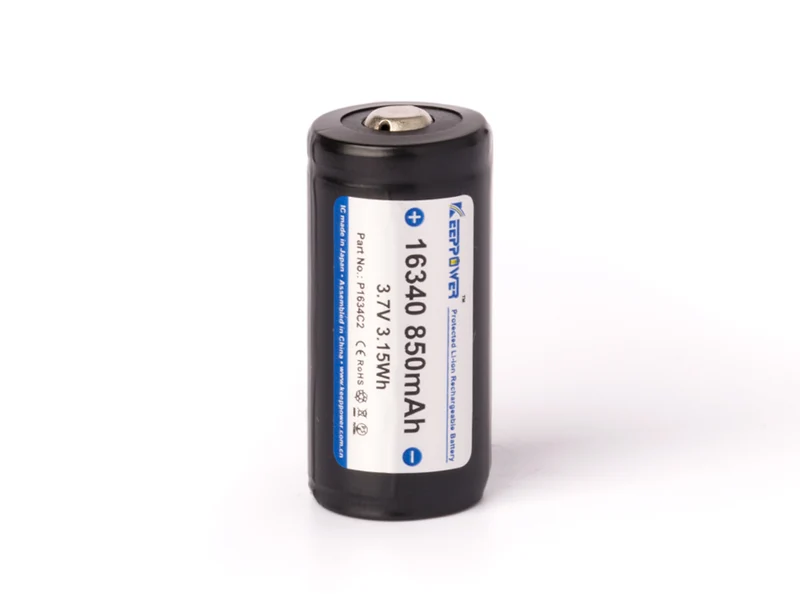 Keeppower 16340 - 850mAh 3,6V - 3,7V (Pluspol erhöht) Li-Ion-Akku P1634C2