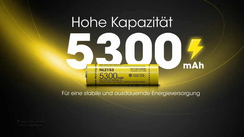 NiteCore 21700 NL2153 - 5300mAh, 8A, Li-Ionen 3,6V - PCB geschützt