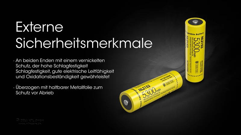 NiteCore 21700 NL2153 - 5300mAh, 8A, Li-Ionen 3,6V - PCB geschützt