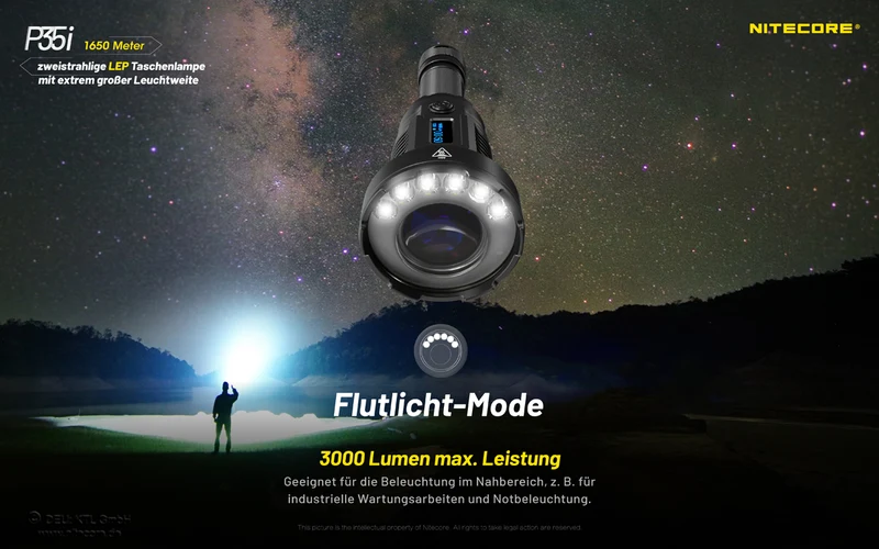 Nitecore P35i LEP-Taschenlampe, Leuchtweite bis zu 1650 Meter, 3000 Lumen, inklusive 21700 5000mAh Li-Ion Akku