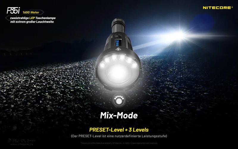 Nitecore P35i LEP-Taschenlampe, Leuchtweite bis zu 1650 Meter, 3000 Lumen, inklusive 21700 5000mAh Li-Ion Akku