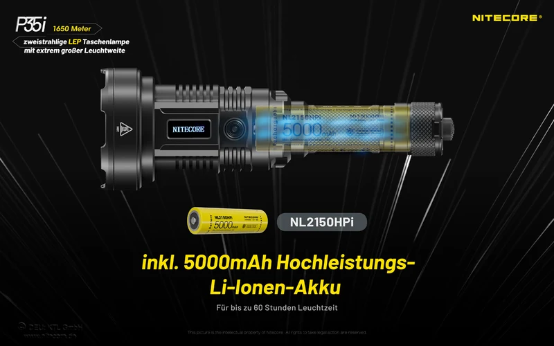 Nitecore P35i LEP-Taschenlampe, Leuchtweite bis zu 1650 Meter, 3000 Lumen, inklusive 21700 5000mAh Li-Ion Akku