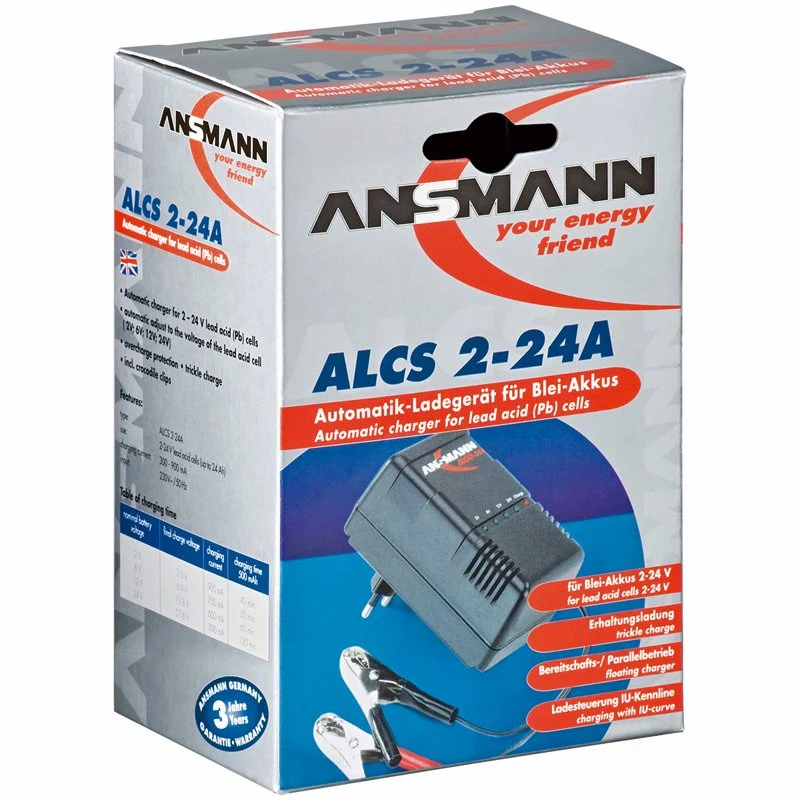 Ansmann ALCS 2-24A Ladegerät für Blei-Akku 2-24V, Ladestrom 0,9A