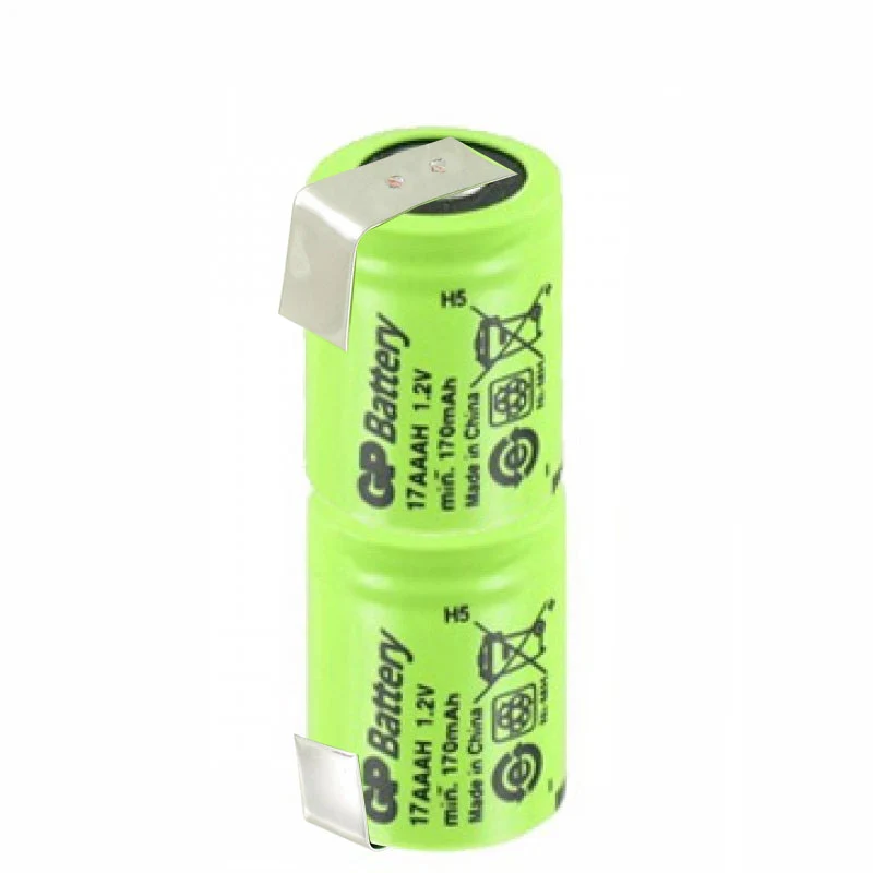 GP GP16AAAM 2er Säule NiMH Akku 1/3AAA 2,4 Volt 170mAh mit U-Lötfahnen, Abmessungen ca. 28x10,2mm
