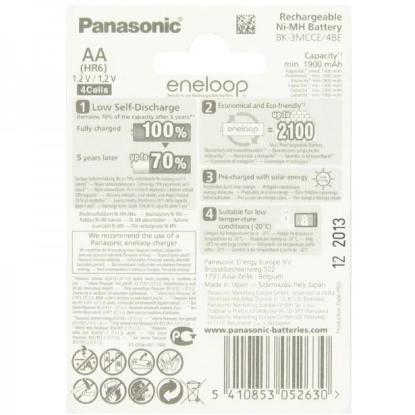 Panasonic eneloop Standard BK-3MCC Mignon AA 4 Stück und LCD Ladegerät BC 700