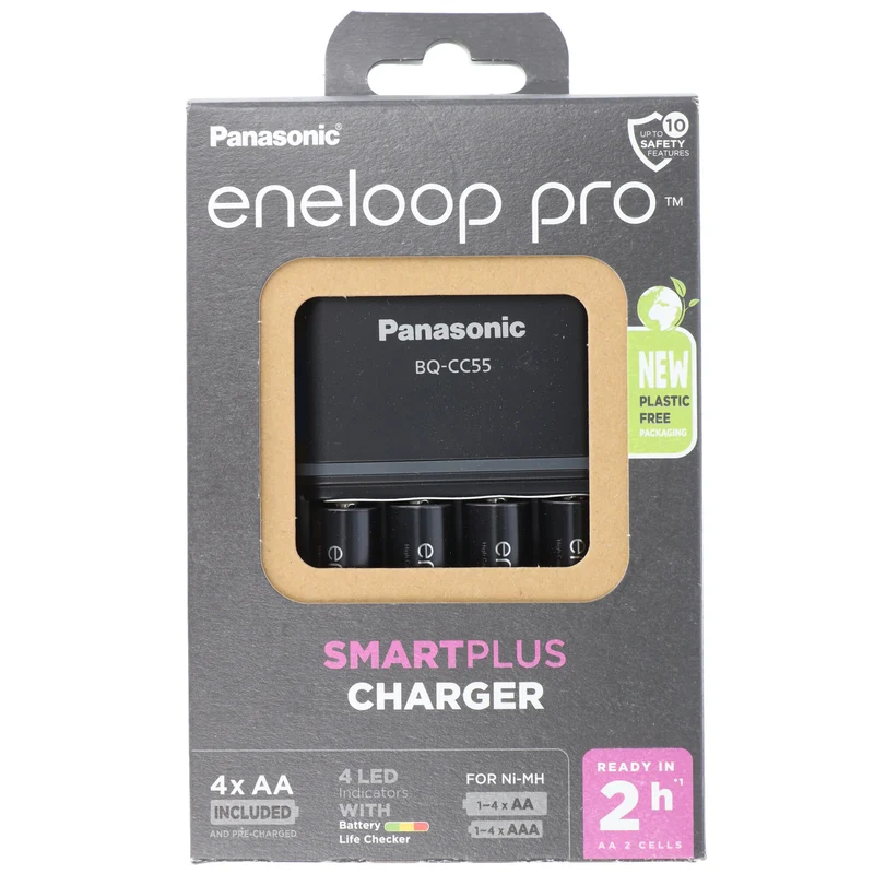 Panasonic Akku NiMH, Universal Ladegerät BQ CC55, AA/AAA eneloop pro, inkl. Akkus, 4x Mignon 2500mAh, Retail