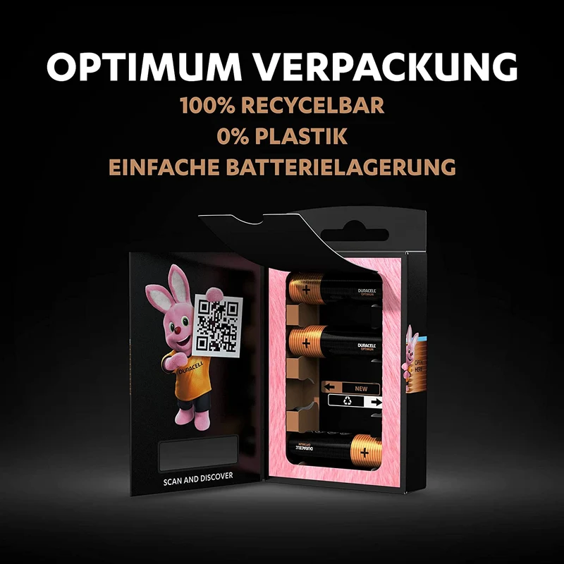 Duracell Optimum AA Mignon Alkaline-Batterien, 1.5V LR6 MX1500, 4er-Pack LR06