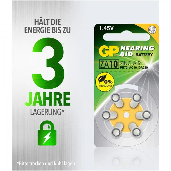 GP Batteries ZA10 GP Zink-Luft Hörgerätebatterie 1,4V 6 Stück