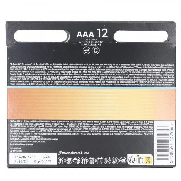 Duracell Optimum AAA Mignon Batterien, 1.5V LR03 MX2400, 12er-Pack