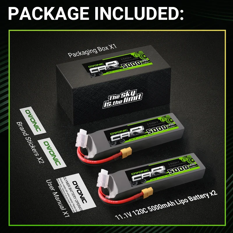 OVONIC Car 3S 5000mAh 120C 11,1V LiPo-Akku mit TRA-Stecker für RC-Auto-LKW-Boot (2 St.)