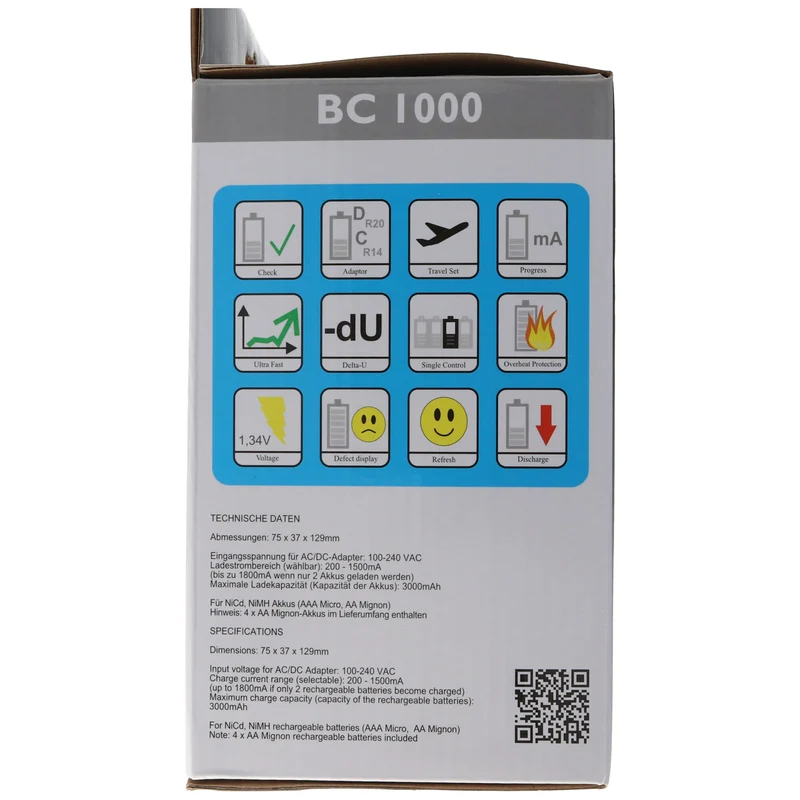 Technoline BC 1000 Akku-Ladegerät blau mit Panasonic eneloop Standard AA Mignon Akkus HR-3UTGB und AccuCell Akkubox
