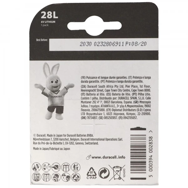 Duracell Photobatterie PX28L Lithium 6V 150mAh, 2CR11108, 2CR13252, L544