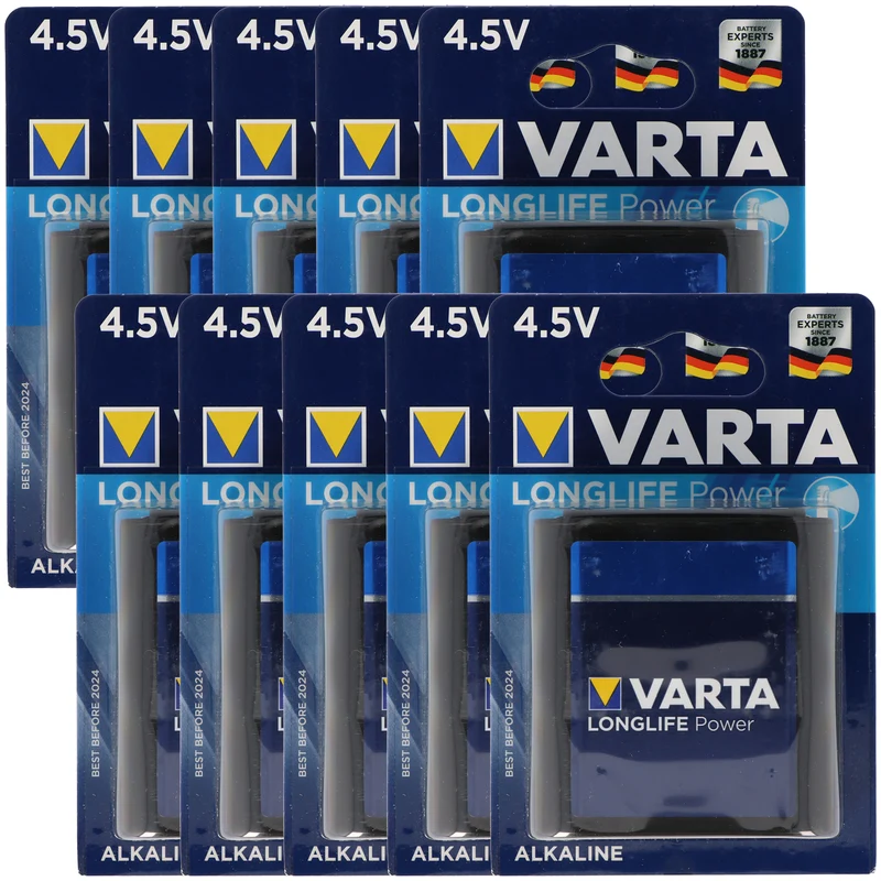 Varta Longlife Power 4912 Flachbatterie 4,5V 6100mAh MN1203 3LR12 3LR12P 10er Box