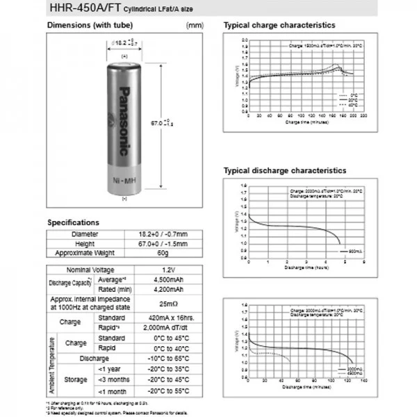 Panasonic HHR-450A NIMH Akku 4/3A 1,2 Volt 4500mAh mit Lötfahne U-Form