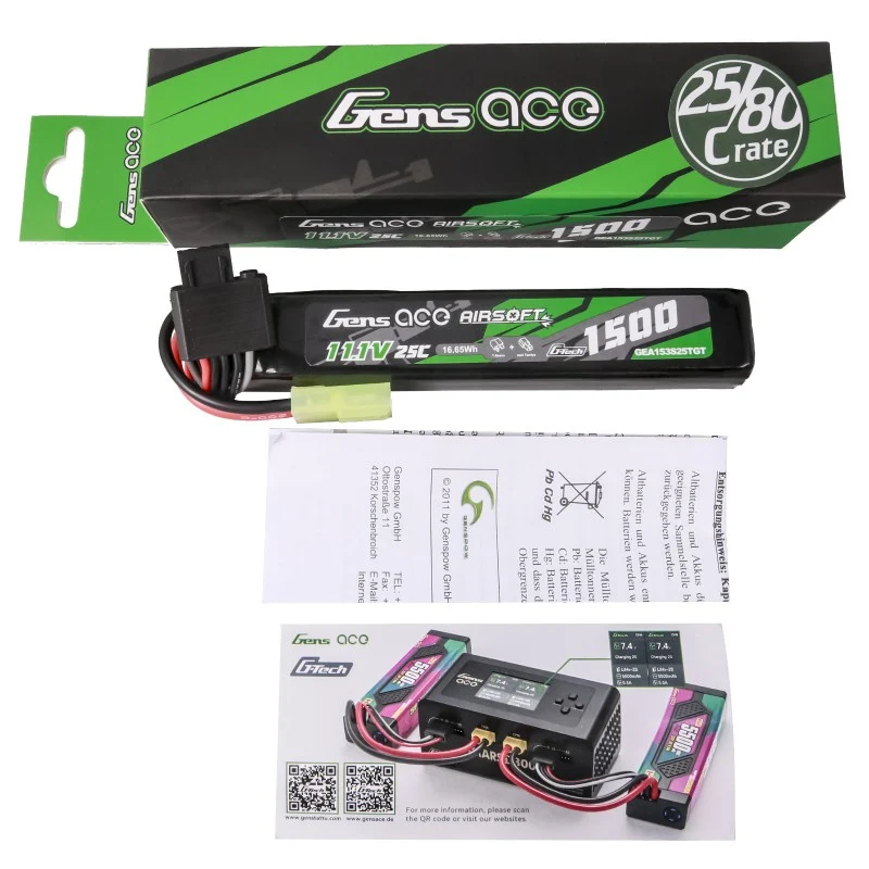 Gens ace G-Tech 25C 1500 mAh 3S1P 11,1 V Airsoft Lipo Akku mit Tamiya