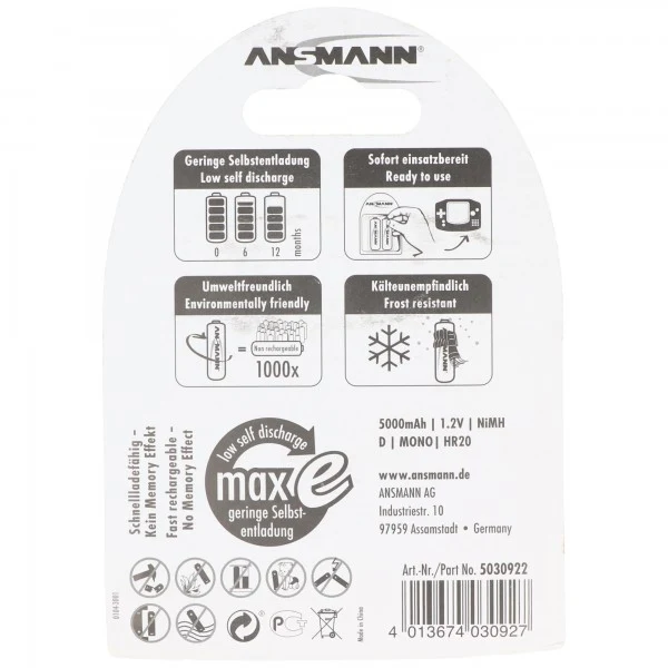 Ansmann NiMH-Akku Mono 5000mAh 2er Blister
