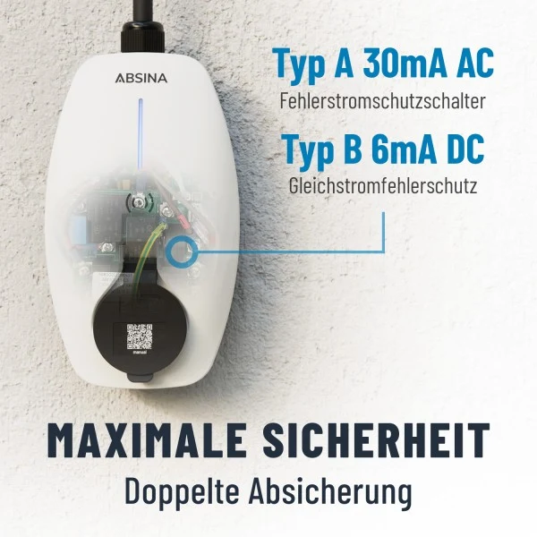 Absina Wallbox Mode3 CEE Eingangskabel 0,6m / Typ2 Ausgang 11KW 8-16A, mit APP Steuerung und APP Anzeige wie Ladespannung, Ladeleistung und Ladezeit