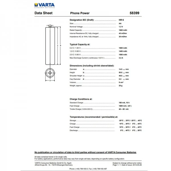 Varta Akku passend für Bosch DECT COM 557, Telekom Sinus 43, 44
