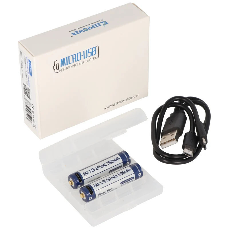Keeppower AAA 1,5V 667mAh Micro AAA LR03 USB-Ladebuchse (2 Stück)