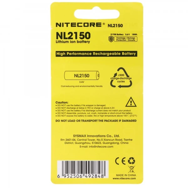 Nitecore NL2150 21700 3,7V 5000mAh Li-Ion Akku