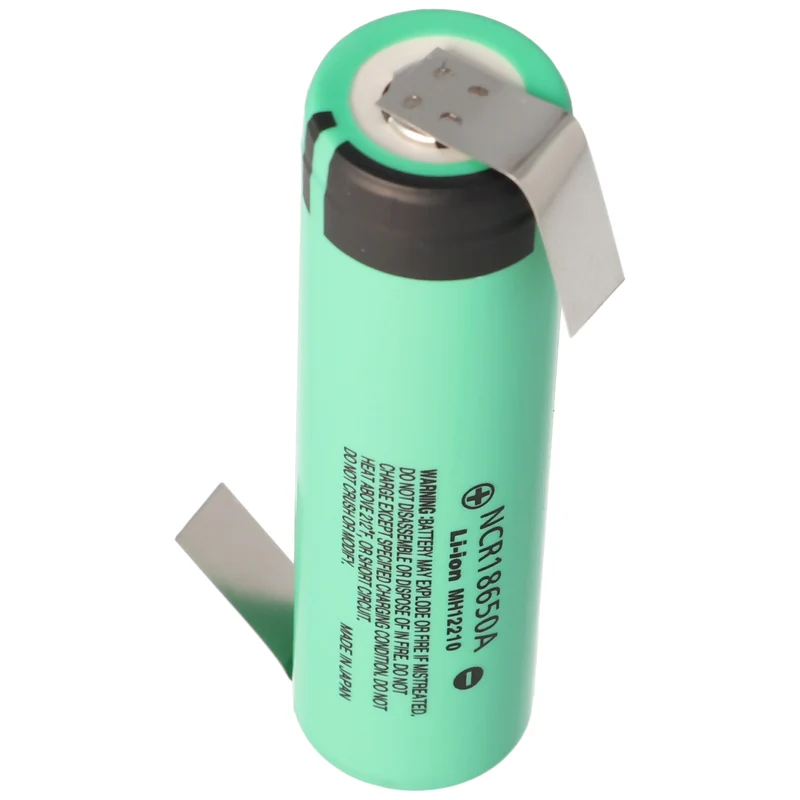Panasonic NCR18650A 3,6V 3100mAh mit Lötfahne in Z-Form, Abmessungen 65,25x18,10 Gramm
