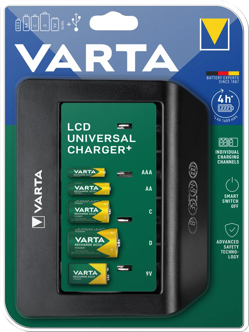 Varta Akku NiMH Universal Ladegerät LCD für AA/AAA/C/D/9V