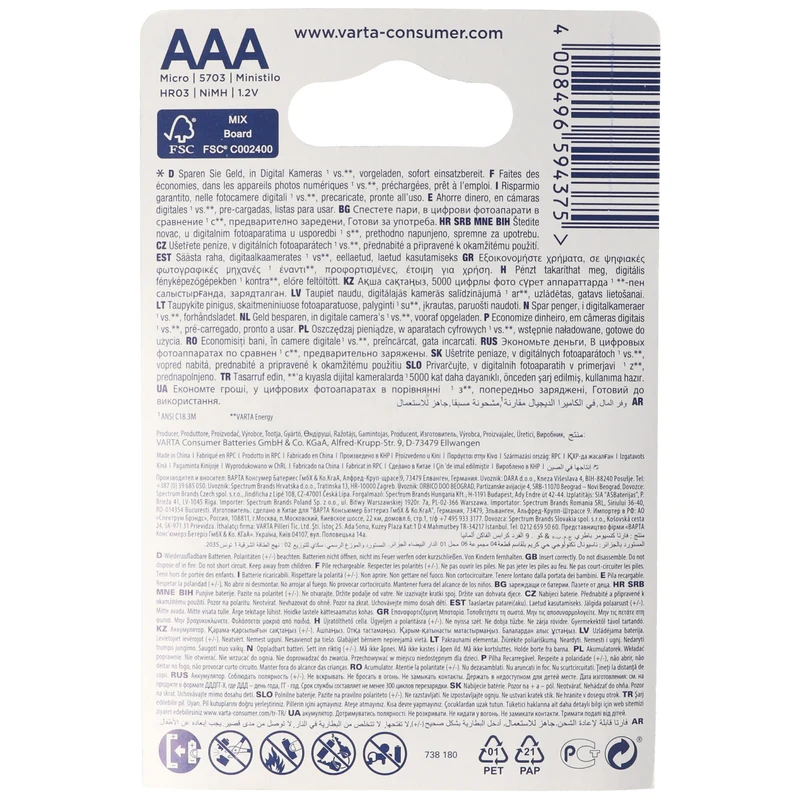 VARTA Akku AAA 1000mAh Micro LR03 4er Pack