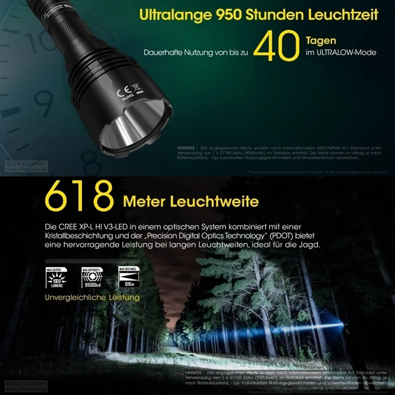 Nitecore LED-Taschenlampe P30 inkl. 5000mAh NL2150R Akku