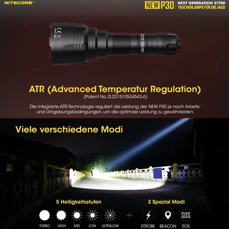 Nitecore LED-Taschenlampe P30 inkl. 5000mAh NL2150R Akku