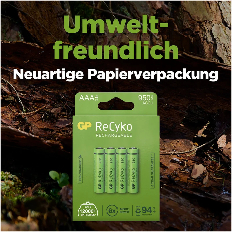 GP Batteries AAA Akku GP NiMH 1,2V 950mAh ReCyko (4 Stück)