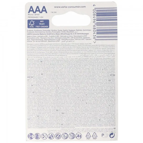 Varta Lithium Batterie AAA FR03 6103 Varta Ultra Lithium 1,5V 4er-Blister