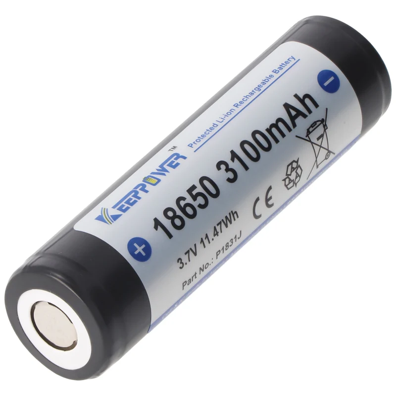 Keeppower 18650 3100mAh 3,7V Li-Ion Akku geschützt flacher Kopf
