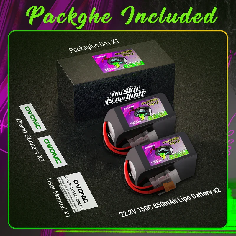 Ovonic Rebel 2.0 6S 850mAh 150C 22,2V XT30 Lipo Akku (2 Stück)